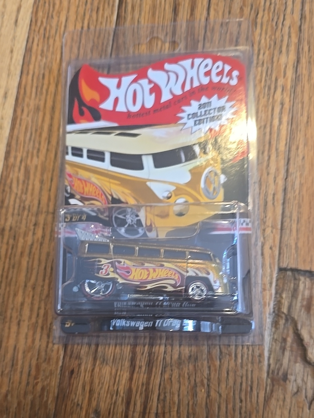 New Gold Volkswagen T1 Drag Bus Toy Car Red Line 2011 In Case